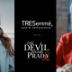 Campaign visual featuring Zeenat Aman and Apoorva Mukhija for TRESemmé, inspired by The Devil Wears Prada 2, showcasing contrasting hairstyles to represent generational fashion identities.