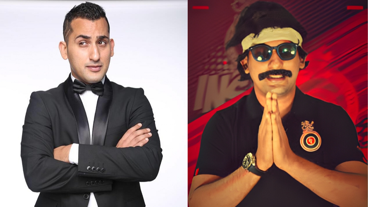 Mr. Nags, the comic alter ego of Danish Sait, interacting with Royal Challengers Bengaluru players, representing the blend of entertainment and sports storytelling.