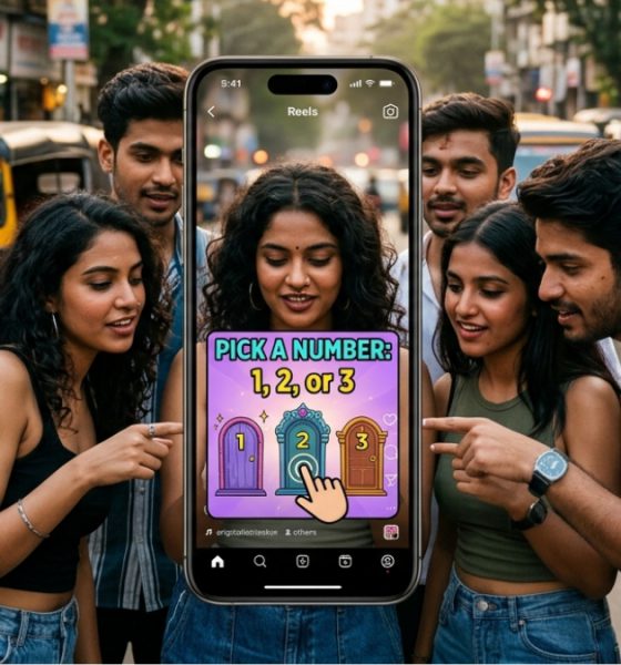 A person scrolling through Instagram Reels pauses on an interactive “guess the number” game, representing the rise of engaging, game-style content trends on social media in 2026.