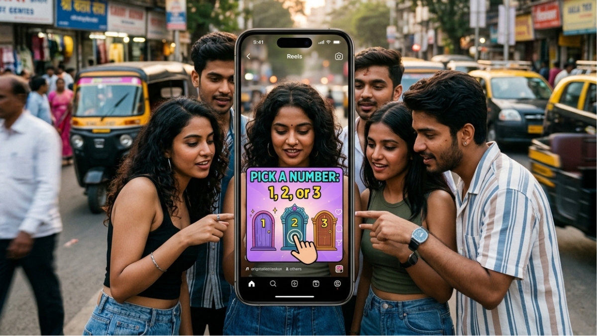 A person scrolling through Instagram Reels pauses on an interactive “guess the number” game, representing the rise of engaging, game-style content trends on social media in 2026.