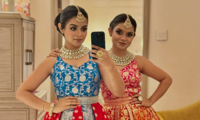 Nandy Sisters, Antara Nandy and Ankita Nandy, performing a balcony music cover with ukulele, showcasing their multilingual singing style and viral “Balcony Concert” setup.