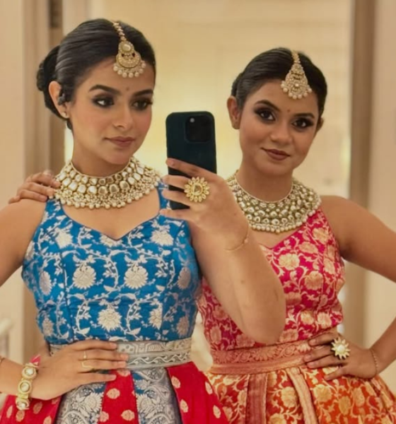 Nandy Sisters, Antara Nandy and Ankita Nandy, performing a balcony music cover with ukulele, showcasing their multilingual singing style and viral “Balcony Concert” setup.