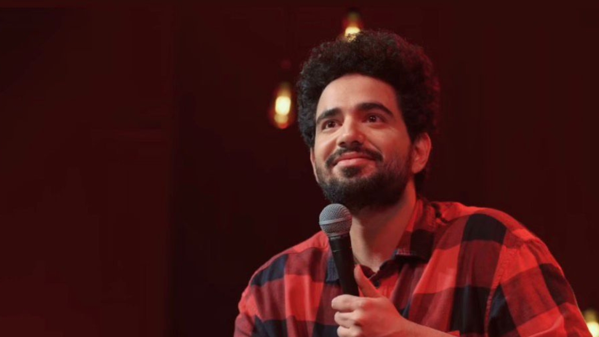 Promotional-style visual of comedian Samay Raina announcing India’s Got Latent Season 2, featuring references to live comedy performances, audience reactions, ticket pre-sale buzz, and highlight moments from the show’s chaotic and viral first season.